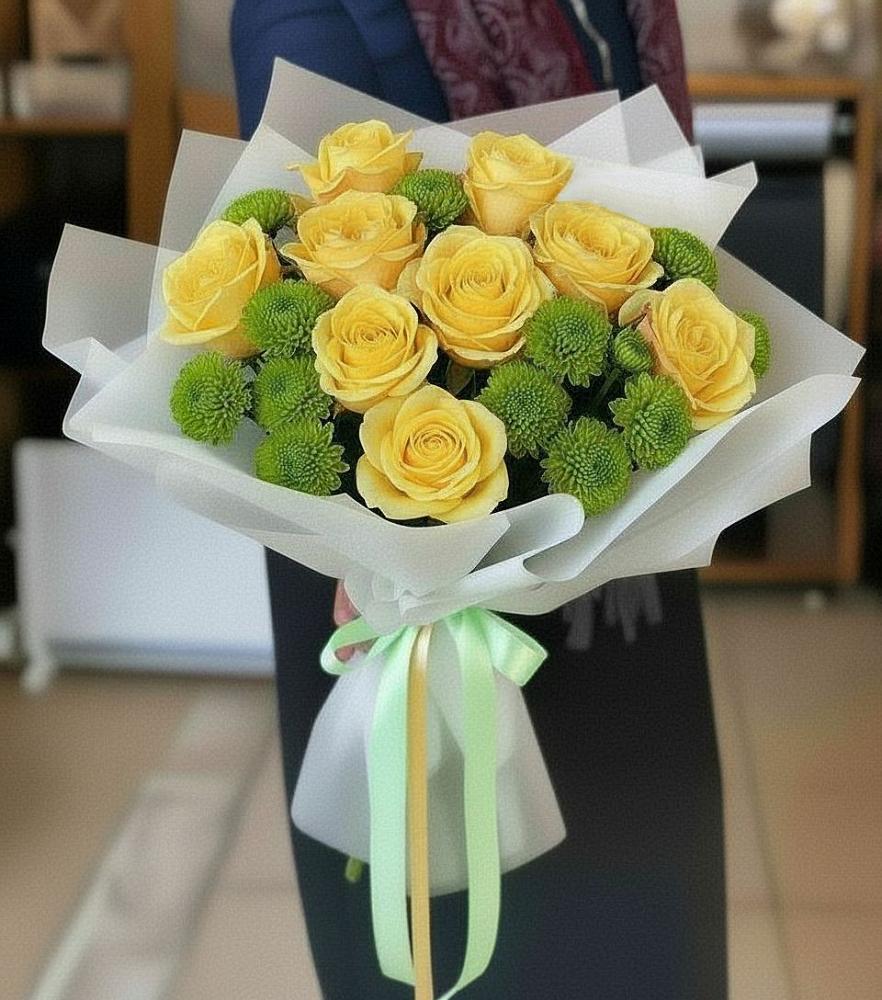 Букет цветов из: Хризантемы и Розы в Камбилеевском