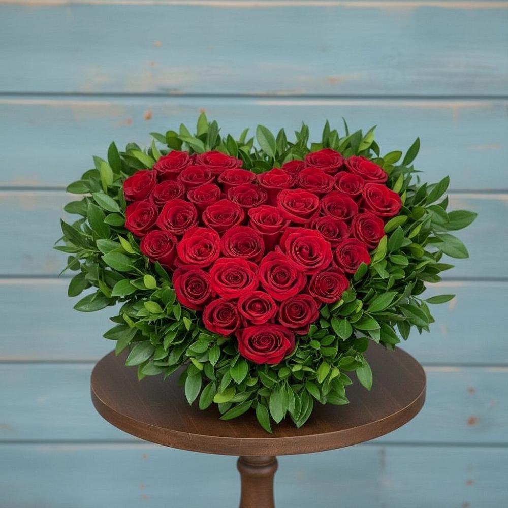 Цветочная композиция из Розы в виде сердца в Камбилеевском