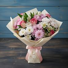 Букет цветов из:  Хризантемы, Альстромерии и Розы в Камбилеевском