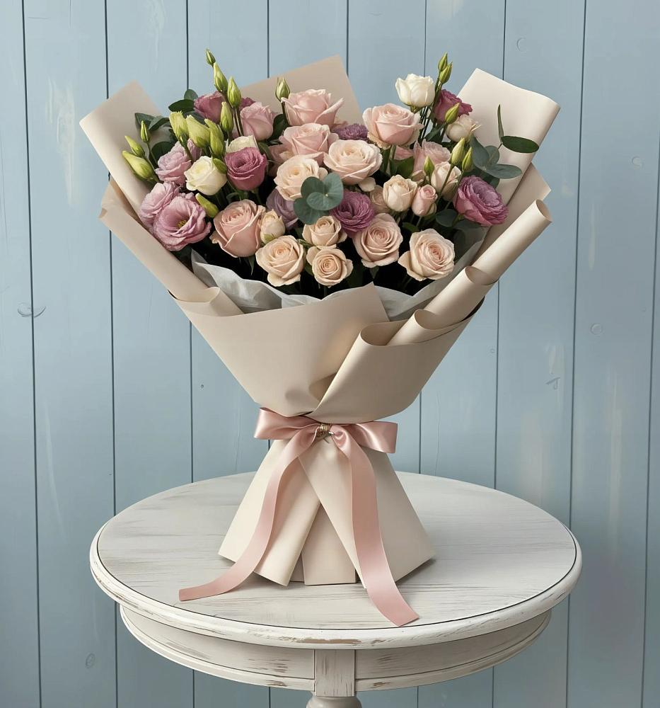 Букет цветов из: Розы и Лизиантусы в Камбилеевском