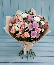 Букет цветов из:  Хризантемы, Розы и Альстромерии в Камбилеевском